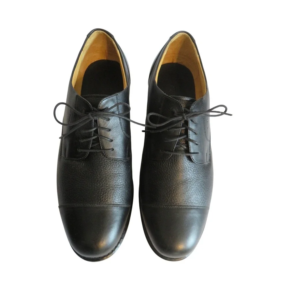 Tauer & Johnson Mens 10 D Wellington Derby Dress Shoes Black Calf Leather CapToe